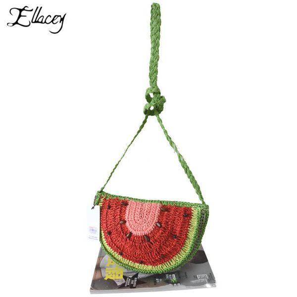 

арбуз солома сумка ручной работы вязание косых фрукты плечо сумка лето пляж сплетенного rattan сумка mini женщина кошелек