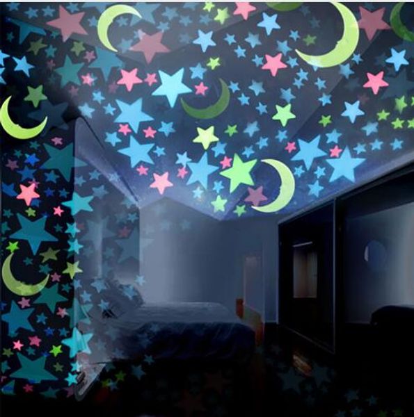 Kids Bedroom Decoration Sticker Fluorescent Glow In The Dark Stars Moons Wall Stickers Home Romantic Tools Night Wall Word Art Wall Word Stickers From