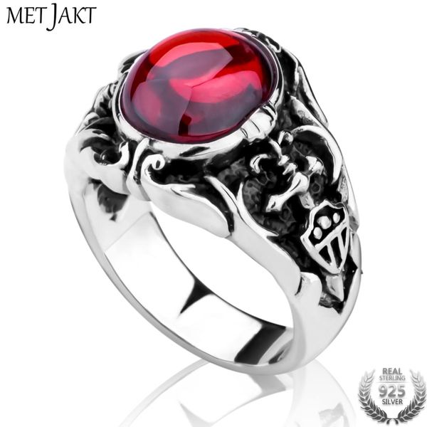 

metjakt vintage natural garnet ring solid 925 sterling silver ring handmade thai silver jewelry for women and men's party, Golden;silver