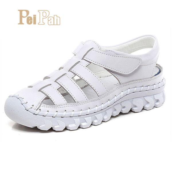 

peipah handmade gladiator sandals women genuine leather women's sandals summer shoes beach cow leather sandalias mujer, Black