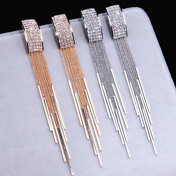 

2019 new crystal tassel earrings ladies long gold fashion earrings wedding pendants shiny earrings jewelry gifts, Silver