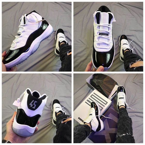 

New Concord 45 Mens Basketball Shoes 11 11s Black White 378037-100 Women Fashion Trainer Sports Shoes 5.5-13 with BOX Free Shipping