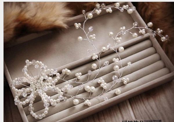 

bride headdress korean forehead decoration handmade flower head flower diamond pearl wedding hair decoration wedding dress accessories, Slivery;golden