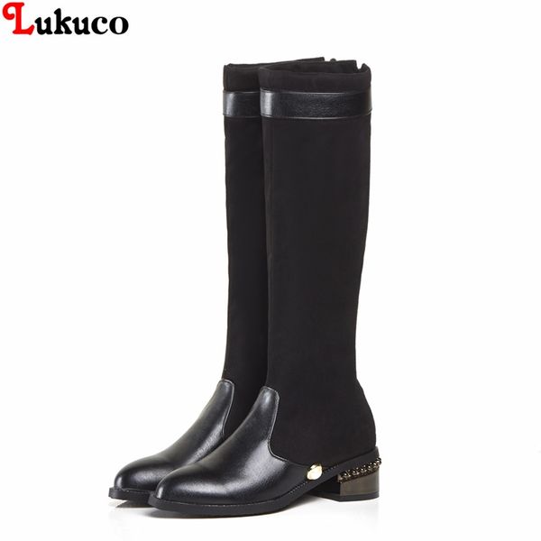 

2019 female plus large size 43 44 45 46 47 48 pu leather botas zipper low heel pumps shoe warm winter shoes woman, Black