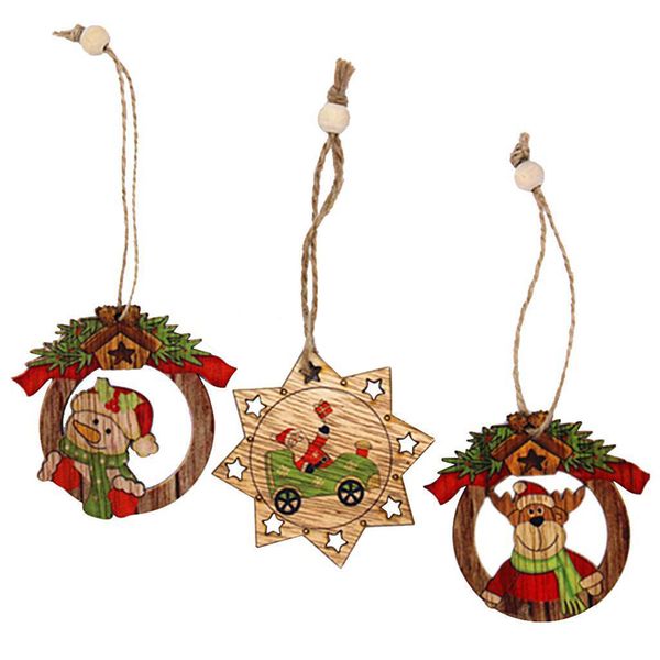 

3pcs x wood christmas snowman deer tree hanging ornament wood craft decor