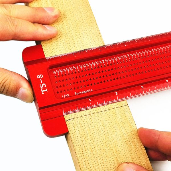 

woodworking 8 inch hole ruler scribe ruler aluminum t-ruler crossed-out tool line drawing marking gauge measuring tool