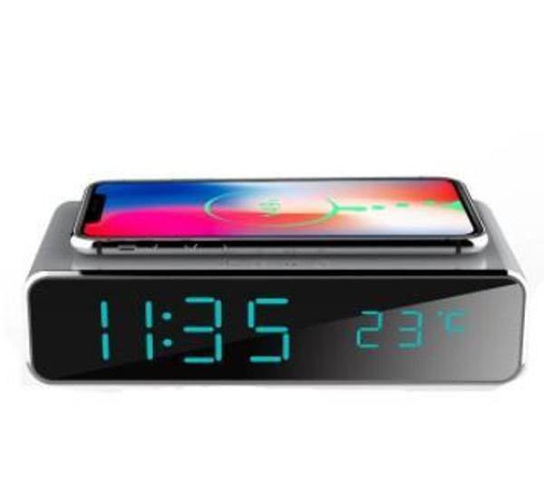 

electric led alarm clock with phone wireless charger deskdigital thermometer clock hd mirror clock with date 12 24 h switch