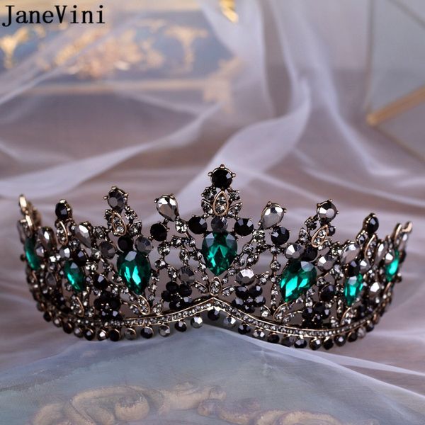 

janevini vintage baroque green rhinestone crowns and tiaras bridal hair accessories headband crystal wedding tiaras for women, Golden;white