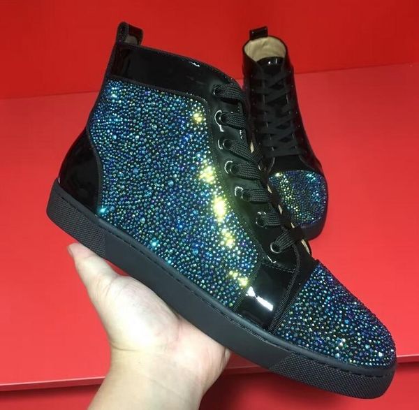 

red bottom sneakers high skate sneakers men womens casual comfort snakeskin rivets sneaker 35-46 t07, Black