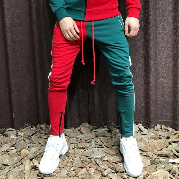

men fashion design stitching two-color trousers men's streetwear men casual men's clothing jogger zipper casual trousers m-3xl, Black
