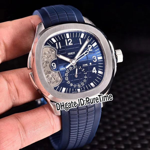 

new aquanaut 5164a-001 steel case 41mm blue texture dial daydate a2813 automatic mens watch blue rubber sports watches 6 style pb289b2, Slivery;brown