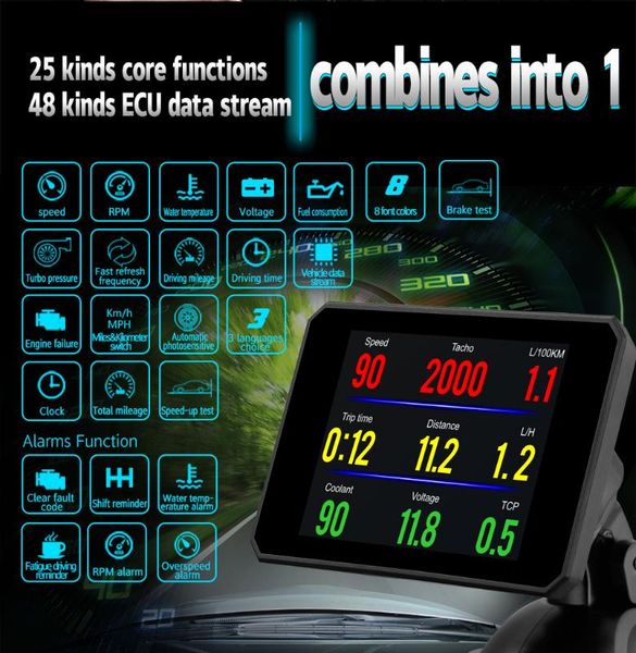 

eanop ts100 5.8' digital lcd hud obd2 head up display car speedometer windshield projetor 8 interface projection