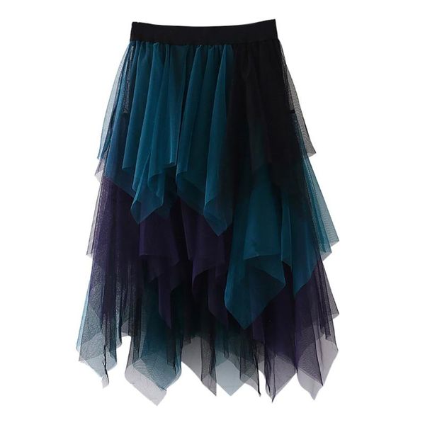 

women high waist skirt lady solid color pleated mesh short skirts tutu dancing irregular skirt yl5, Black