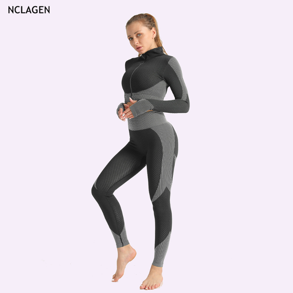 

nclagen sport suit woman seamless running tracksuit sportswear gym crop yoga pant fitness clothes leggings 2 piece set