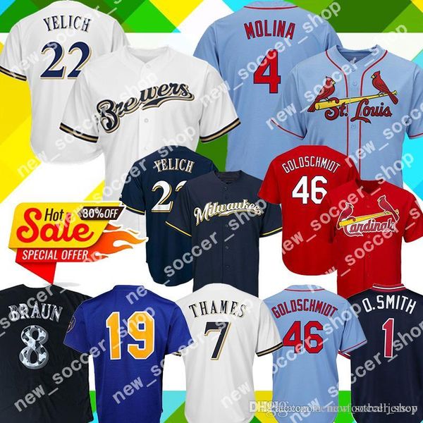 

St. Louis 46 Paul Goldschmidt Cardinal Jersey 4 Molina 1 Smith 22 Christian Yelich 8 Ryan Braun Milwaukee Jerseys Brewers 7 Thames Yount