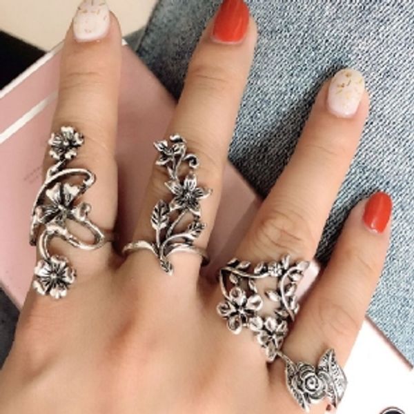

maxi style fashion personality ancient silver hollow carved 4 piece ring set