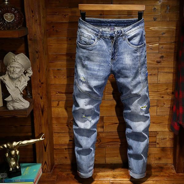 

2020 новый бренд модных европейских и американских мужских повседневных джинсов, полноценная стирка, чистая ручная шлифовка, оптимизация кач, Blue