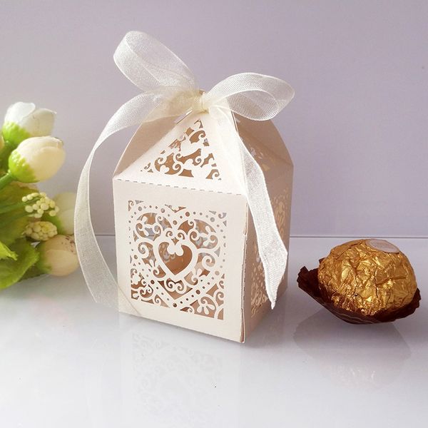 

50pcs love heart laser cut hollow carriage favor gifts candy boxes with ribbon custom baby shower wedding party favor decoration other event