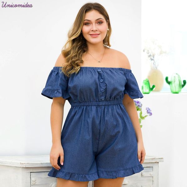 

playsuit sleeveless blue holiday women's playsuits ruffle sash button female romper casual elegant plus size solid overalls, Black;white