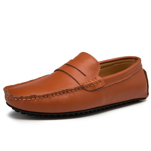 

big size 38~45 men loafers leather shoes fashion men boat shoes brand casual leather male flat, Black