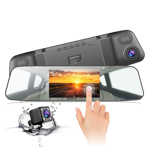 

car dash cam angle 170 wide view rear screen 4.3 1080p touch cam mirror dash with "lcd car dvr