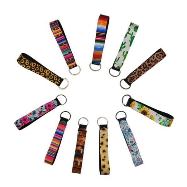 

wristband keychains floral printed key chain neoprene key ring wristlet keychain party favor 11 designs optional dw3759, Red;brown