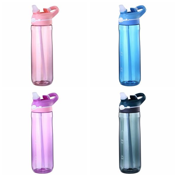 

750ml 25oz sport water bottle with straw food grade plastic leakproof bottles large capacity outdoor sport travel camping bottle dbc dh1128