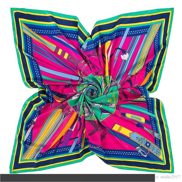 

высокое качество размер 130x130 см 100% саржа шелковый шарф евро французский дизайнер пакет шаблон печатных женщин подарок шелковые шарфы a, Blue;gray