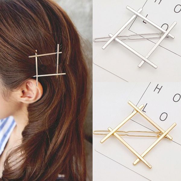 

1 pc new fashion women girls hairpins girls geometry cute hair clip delicate hair pin decorations jewelry accessories, Golden;silver