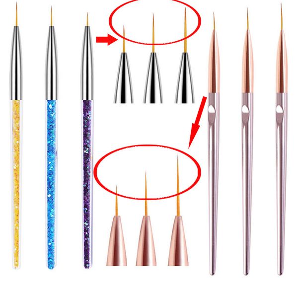 

3pcs or 4pcs/set mulit nail art drawing pen sequins crystal handle pull liner pens manicure nail art tools, Yellow