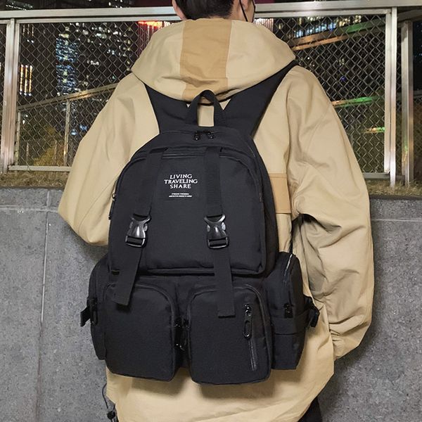 

hocodo fashion backpack for women solid color nylon college student bag multi-pocket travel bag men schoolbag for teen