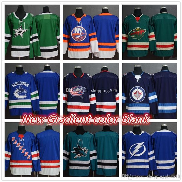 

Men's Dallas Stars New York Islanders Rangers Minnesota Wild Columbus Blue Jackets Green hockey Jerseys Blank Gradient color Stitched l