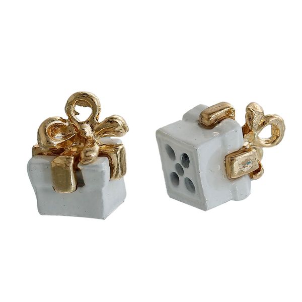 

wholesale-pendants box gold plated bowknot white painting 11mm( 3/8") x 9mm( 3/8"),10 pcs findings new jewelry making diy, Bronze;silver