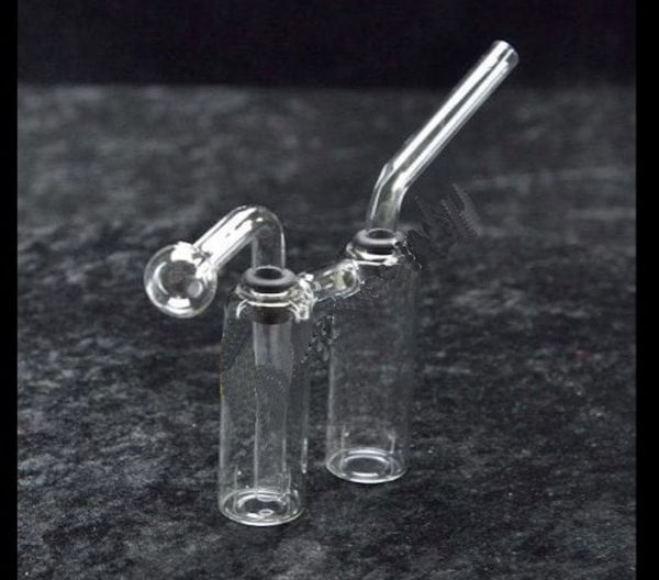 Novo Mini Bong Queimador de Óleo de Vidro Garrafa Dupla Coador de Água Beaker Bong Fumar Plataformas de Óleo Portáteis Hand Dab Rig com Downstem Oil Nail Pipe