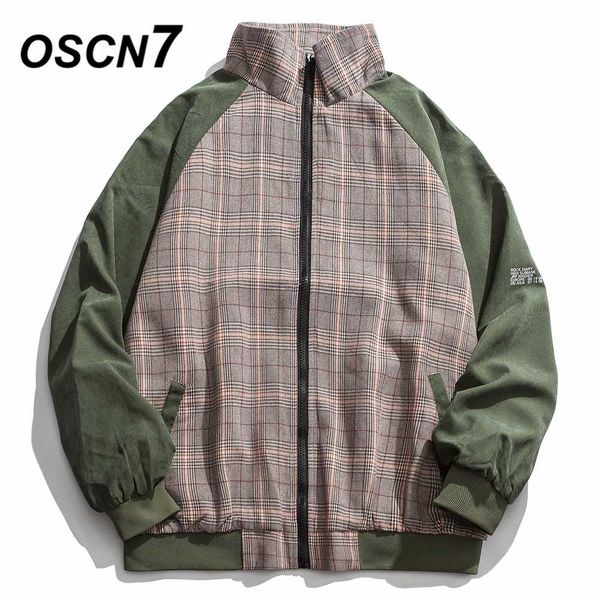 

oscn7 hip hop plaid stand cargo jackets men 2019 winter new japanese streetwear loose casual women jackets coat h9556, Black;brown