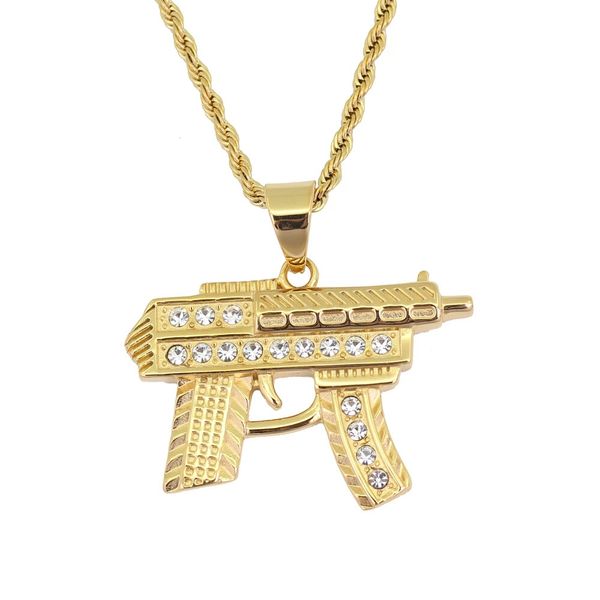 

хип-хоп пистолеты пистолета алмазы кулона ожерелье для мужчин золотого кристалла роскоши ожерелья из нержавеющей стали кубинских цепей ювели, Silver