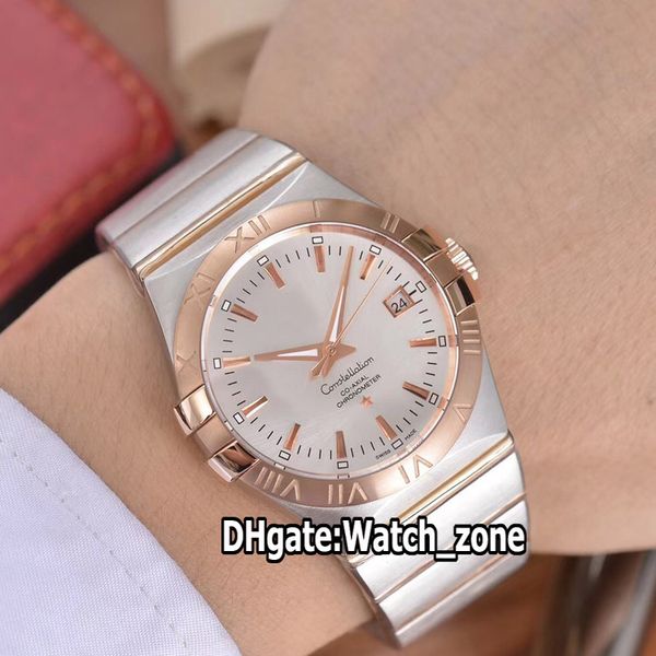 

new 123.20.38.21.02.001 white dial automatic mens watch two tone rose gold steel bracelet sapphire luxury watches watch_zone, Slivery;brown