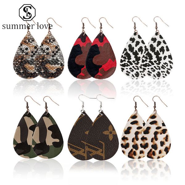 

valentine's day floral lattice colorful teardrop dangle earring silver hook drop pu leather ear double-side for women fashion jewelry