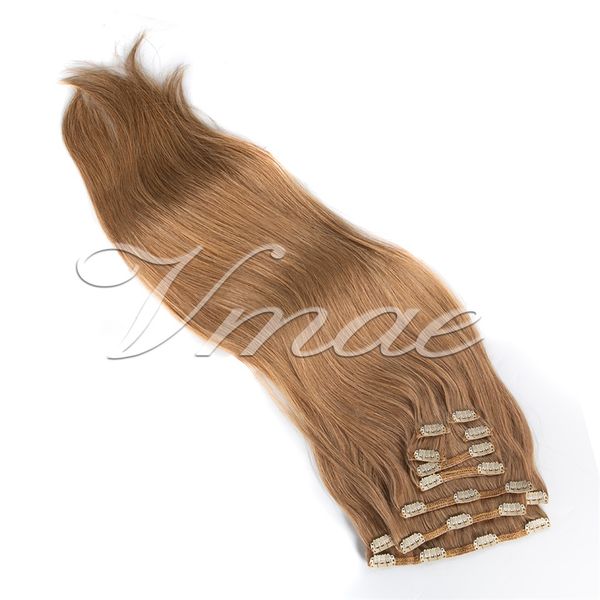 

clip ins unprocessed european brazilian human hair extensions 100g natural color golden full cuticle aligned, Black;brown