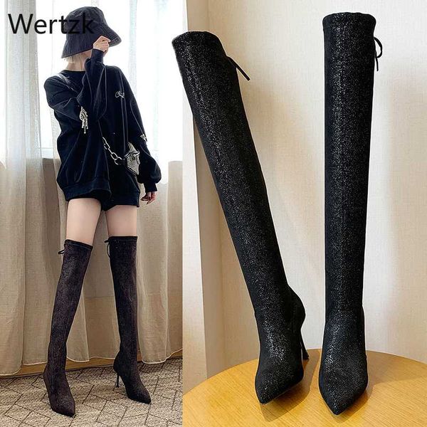 

winter over the knee boots women stretch fabric thigh high woman shoes long bota feminina zapatos de mujer a986, Black