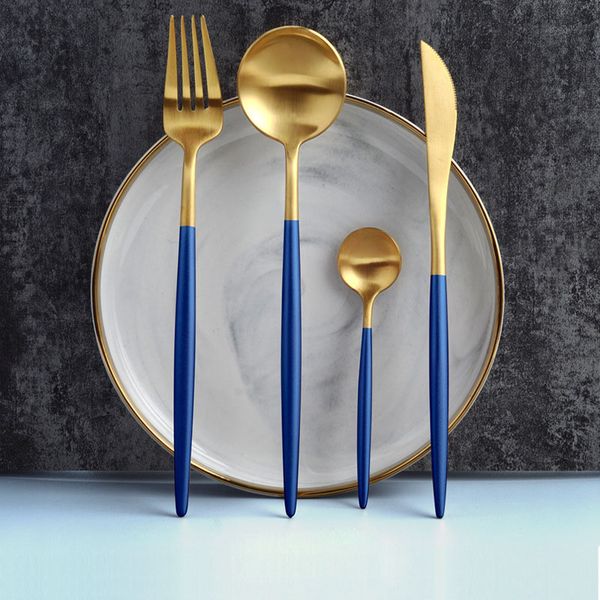 

синий золото из нержавеющей стали столовые приборы высокого класса dinner нож вилка ложка оптовая посуда посуда
