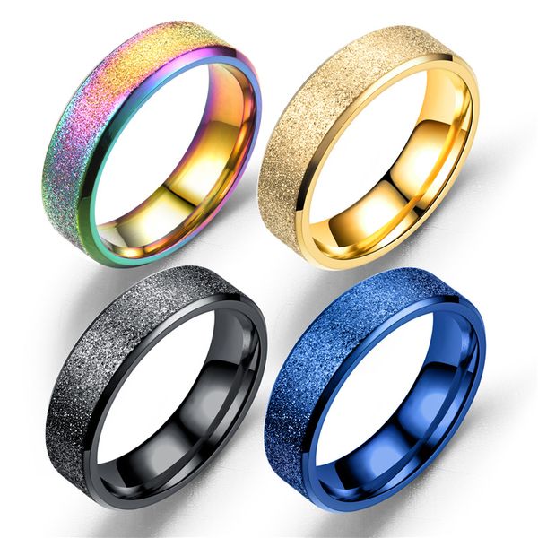 

size 7-12 golden black blue color scrub ring for men stainless steel anillo male party fashion accessory, Golden;silver