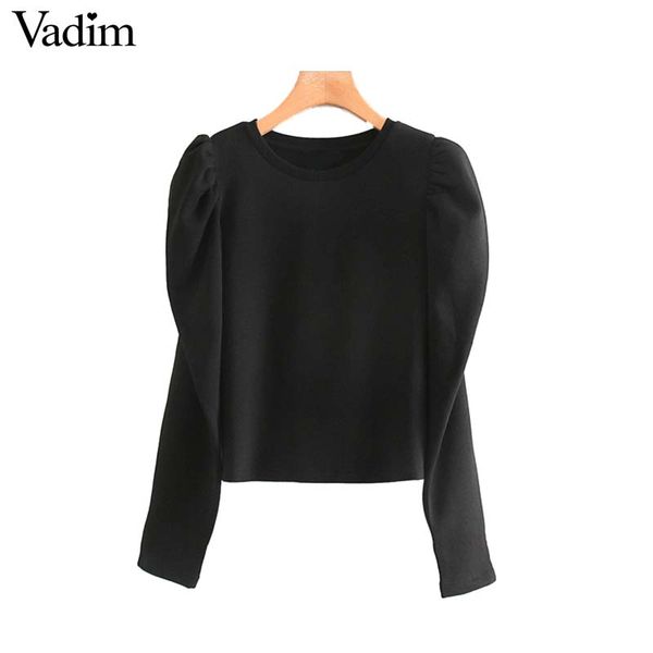 

vadim womem elegant black gray sweatshirt o neck long puff sleeve pullover office wear female elegant chic loose ha489