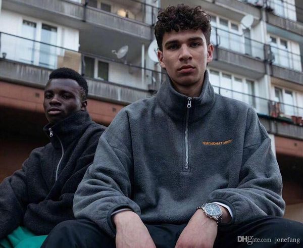 

streetwear хип-хоп гоша rubchinskiy половина молнии mens женщин руно пуловер толстовка толстовки outwear пальто куртки, Black