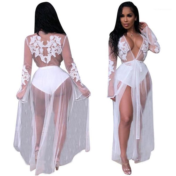 

gauze long dresses deep v neck summer dresses female clothing womens lace perspective dress panelled, Black;gray