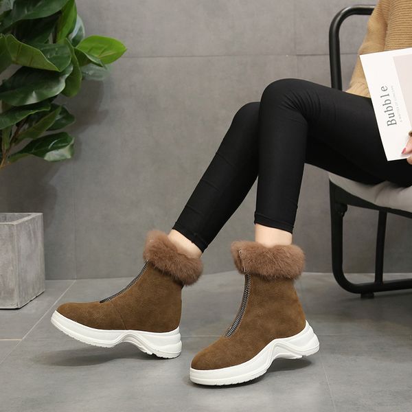 

Mid-Calf Women Boots Zip Short Plush Flock Ladies Boots Fashion Solid Winter Warm Boots For Female Bottine Femme, Black