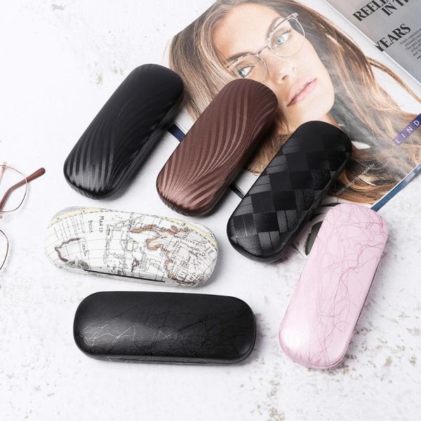

fashion wood grain line classic glasses box hard leather reading glasses sunglass case eyewear protector eyeglasses accessories, Silver