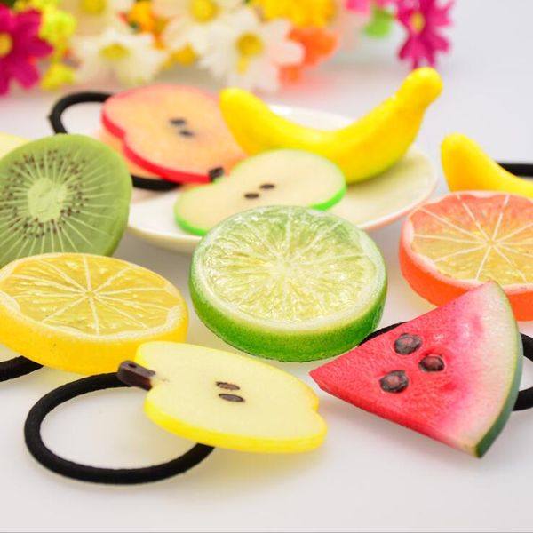 Nuovo stile estivo Molti modelli Fetta di frutta Accessori per capelli Clip Bambini Donna Fasce elastiche per capelli Porta coda di cavallo Copricapo in gomma