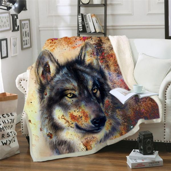 

wolf blanket men 3d cartoon sherpa blanket double thick velvet warm super soft flannel office nap sofa bedding