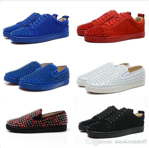 

New 2018 men women red toe colorblock leather lace up low neaker de ign red bottom cau al hoe 36 46 drop hipping